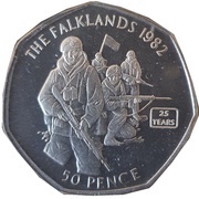 50 Pence - Elizabeth II 25 Year Anniversary of Falklands, United Kingdom, 2007 reverse image