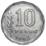 10 Pesos, Argentina, 1962-1968 reverse image