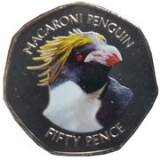 50 Pence - Elizabeth II Falklands Reverse Mule - Macaroni Penguin; Coloured, United Kingdom, 2018 reverse image