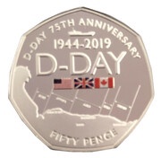 50 Pence - Elizabeth II D-Day Anniversary; Silver Proof, United Kingdom, 2019 reverse image