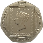 50 Pence - Elizabeth II 180th Anniversary of the Penny Black Stamp, United Kingdom, 2020 reverse image