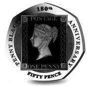 50 Pence - Elizabeth II 180th Anniversary of the Penny Black; Piedfort, United Kingdom, 2020 reverse image