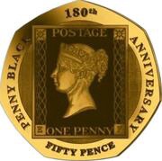 50 Pence - Elizabeth II 180th Anniversary of the Penny Black; Gold Piedfort, United Kingdom, 2020 reverse image