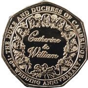 50 Pence - Elizabeth II The Duke and Duchess of Cambridge 10th Wedding Anniversary, United Kingdom, 2021 reverse image