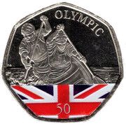 50 Pence - Elizabeth II Summer Olympic Games - Kayak; colourised version, United Kingdom, 2021 reverse image