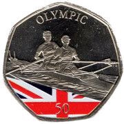 50 Pence - Elizabeth II Summer Olympic Games - Rowing; colourised version, United Kingdom, 2021 reverse image