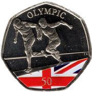 50 Pence - Elizabeth II Summer Olympic Games - Sprinting; colourised version, United Kingdom, 2021 reverse image