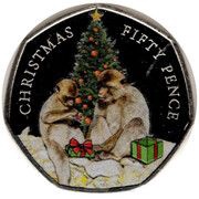 50 Pence - Elizabeth II Christmas; colourised, United Kingdom, 2021 reverse image