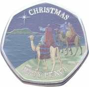 50 Pence - Elizabeth II Posthumous; Christmas Colorized, United Kingdom, 2022 reverse image