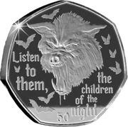 50 Pence - Elizabeth II Werewolf; Gold Plated Silver, United Kingdom, 2022 reverse image