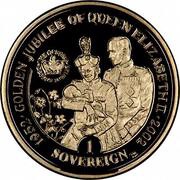 1 Sovereign - Elizabeth II Golden Jubilee - Royal Couple with baby, United Kingdom, 2002 reverse image