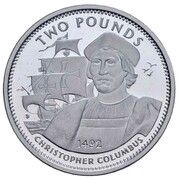 2 Pounds - Elizabeth II Christopher Columbus; Platinium Proof, United Kingdom, 1992 reverse image