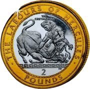 2 Pounds - Elizabeth II Hercules and the Cretan Bull; Silver Proof, United Kingdom, 1999 reverse image