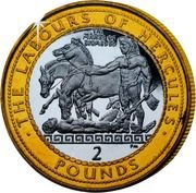 2 Pounds - Elizabeth II Hercules and the Mares of Diomedes; Silver Proof, United Kingdom, 1999 reverse image