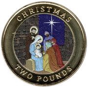 2 Pounds - Elizabeth II Posthumous; Christmas; colourised, United Kingdom, 2022 reverse image