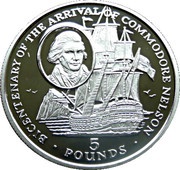 5 Pounds - Elizabeth II Arrival of Commodore Nelson, United Kingdom, 1997 reverse image
