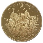 5 Pounds - Elizabeth II D-Day Landings; Gold Proof, United Kingdom, 2004 reverse image