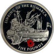 5 Pounds - Elizabeth II Sinking of the Bismarck-Coloured Poppy, United Kingdom, 2004 reverse image
