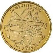 5 Pounds - Elizabeth II Dambuster Raid; Gold Proof, United Kingdom, 2005 reverse image
