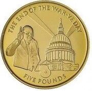 5 Pounds - Elizabeth II The end of world war VE- day; Gold Proof, United Kingdom, 2005 reverse image