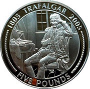 5 Pounds - Elizabeth II Nelson in cabin reviewing the plans, United Kingdom, 2005 reverse image