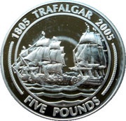 5 Pounds - Elizabeth II Naval battle - first shots, United Kingdom, 2005 reverse image