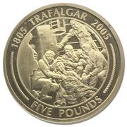 5 Pounds - Elizabeth II Death of Horatio Nelson; Gold Proof with 200, United Kingdom, 2005 reverse image