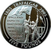 5 Pounds - Elizabeth II England Expects - Signal Flags, United Kingdom, 2005 reverse image