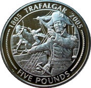 5 Pounds - Elizabeth II HMS Victory enters battle - officer with pistol, United Kingdom, 2005 reverse image
