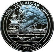 5 Pounds - Elizabeth II Battle of Nile - Warship on fire, United Kingdom, 2005 reverse image