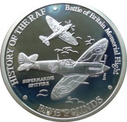 5 Pounds - Elizabeth II History of the RAF - Supermarine Spitfires, United Kingdom, 2007 reverse image