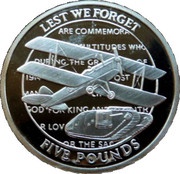 5 Pounds - Elizabeth II Airplane and Tank, United Kingdom, 2008 reverse image