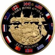 10 Pounds - Elizabeth II D-Day; Gold Proof, United Kingdom, 2008 reverse image