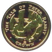 1⁄25 Crown - Elizabeth II Peter Rabbit Escaping; Gold Proof reverse image