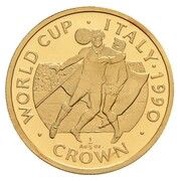 ⅕ Crown - Elizabeth II World Cup - Ball at head; Gold Proof, United Kingdom, 1990 reverse image