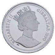⅕ Crown - Elizabeth II World Cup - Ball at head; Platinum Proof obverse image