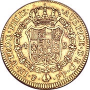 4 Escudos - Charles IV, Bolivia, 1791-1808 reverse image