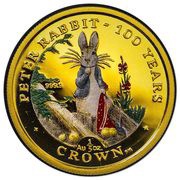 ⅕ Crown - Elizabeth II Peter Rabbit - 100 Years, Gold Proof, United Kingdom, 2002 reverse image