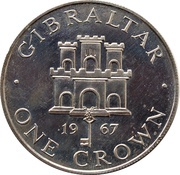 1 Crown - Elizabeth II Gibraltar Castle and Key; Silver Proof, United Kingdom, 1967 reverse image