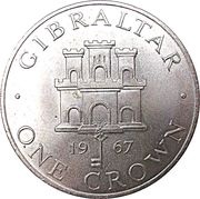 1 Crown - Elizabeth II Gibraltar Castle and Key, United Kingdom, 1967-1970 reverse image
