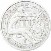 1 Crown - Elizabeth II Long-jump; Silver Proof, United Kingdom, 1991 reverse image