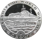 1 Crown - Elizabeth II U.S.S. Philadelphia; Silver Proof, United Kingdom, 1993 reverse image