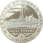 1 Crown - Elizabeth II HNLMS Isaac Sweers; Silver Proof, United Kingdom, 1993 reverse image