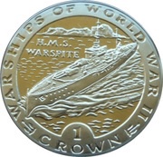 1 Crown - Elizabeth II H.M.S. Warspite; Silver Proof, United Kingdom, 1993 reverse image