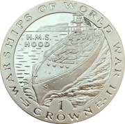 1 Crown - Elizabeth II H.M.S. Hood; Silver Proof, United Kingdom, 1993 reverse image
