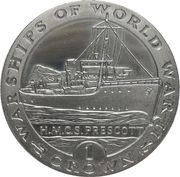 1 Crown - Elizabeth II H.M.C.S. Prescott, United Kingdom, 1993 reverse image
