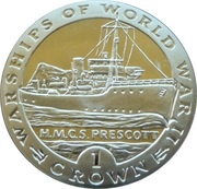 1 Crown - Elizabeth II H.M.C.S. Prescott; Silver Proof, United Kingdom, 1993 reverse image
