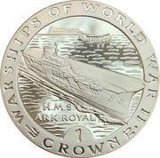 1 Crown - Elizabeth II H.M.S. Ark Royal; Silver Proof, United Kingdom, 1993 reverse image