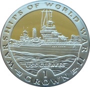 1 Crown - Elizabeth II U.S.S. Gleaves; Silver Proof, United Kingdom, 1993 reverse image
