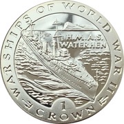 1 Crown - Elizabeth II H.M.A.S. Waterhen; Silver Proof, United Kingdom, 1993 reverse image